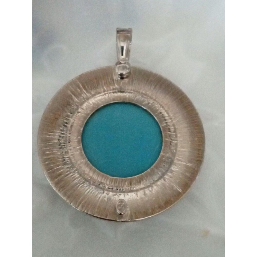 NOS- Vintage Large Silver Plated Turquoise Glass Pendant - Picture 3 of 5